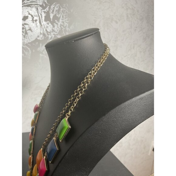 Tutti Frutti Storm Colorful Geometric Necklace With Gold Chain & Square Tiles - Picture 5 of 5